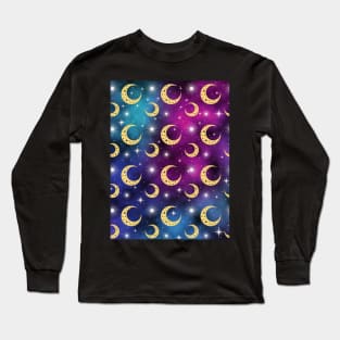 Galaxy And Moons Pattern - Night Sky Long Sleeve T-Shirt